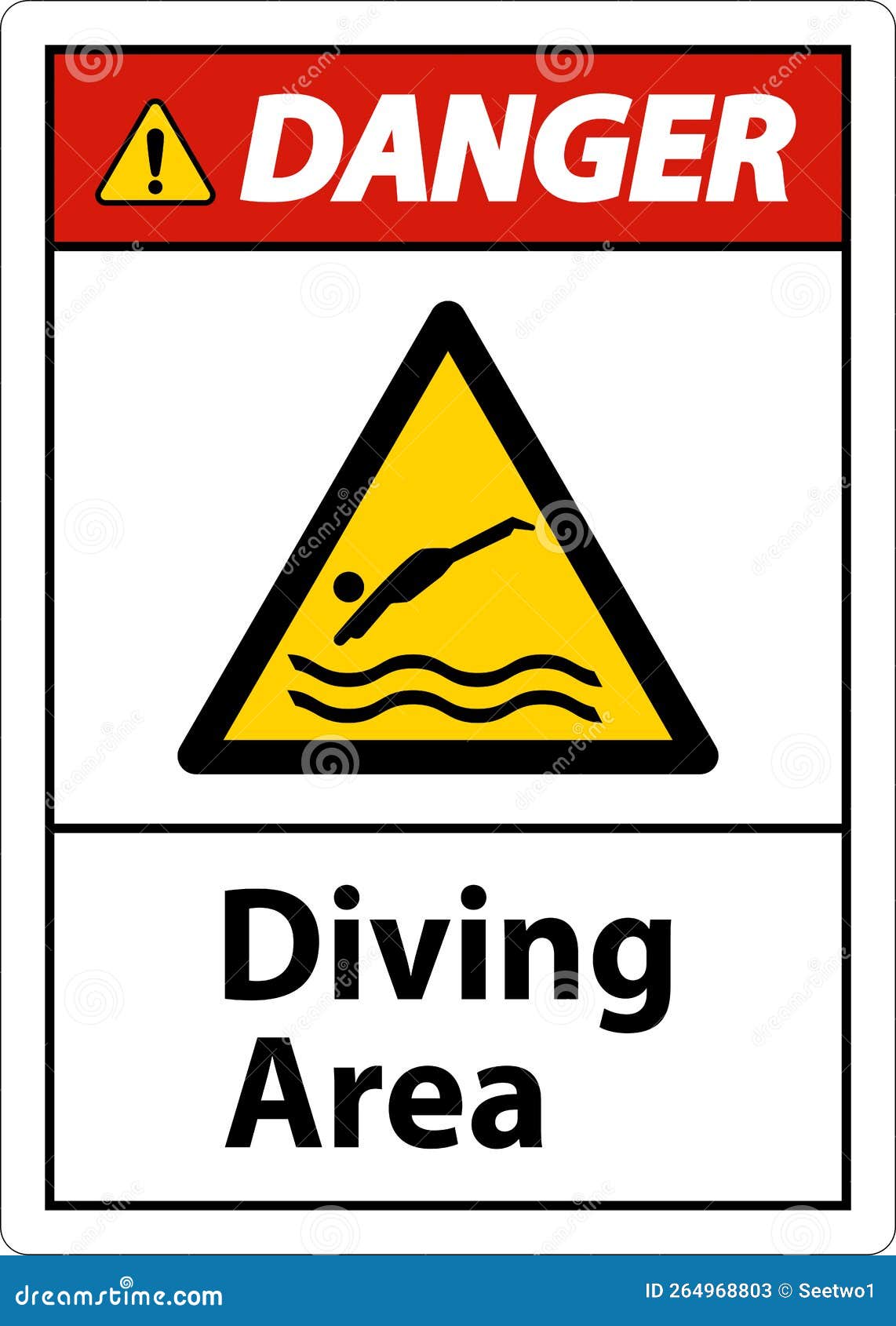 Danger Diving Area Hazard Sign on White Background Stock Vector
