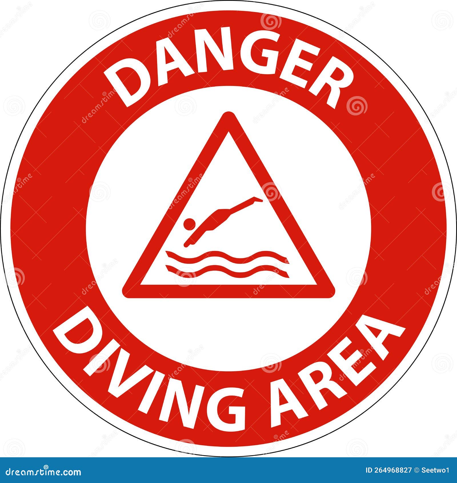 Danger Diving Area Hazard Sign on White Background Stock Vector