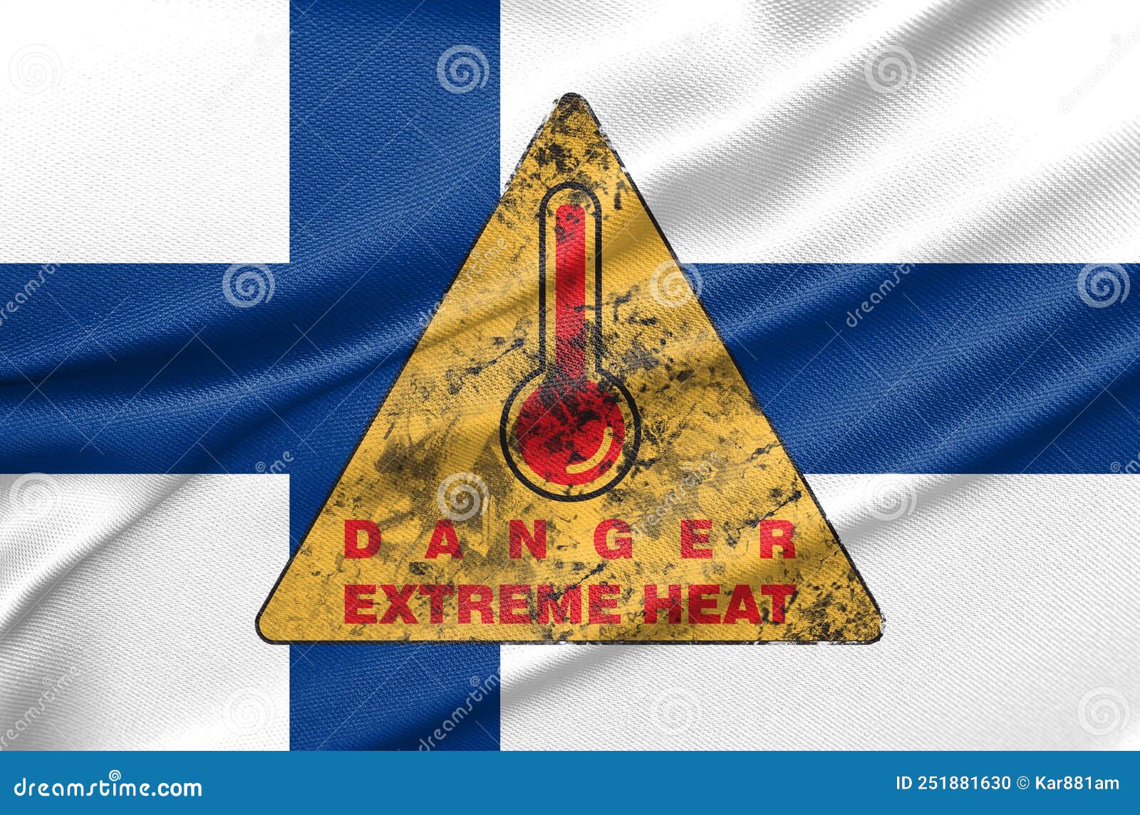 danger extreme heat in finlandia, heatwave in finlandia, flag finlandia with text extreme heat, 3d work and 3d image
