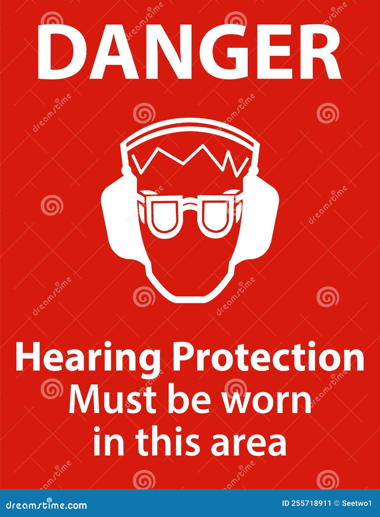 Danger Hearing Protection Must Be Worn Sign on White Background Stock