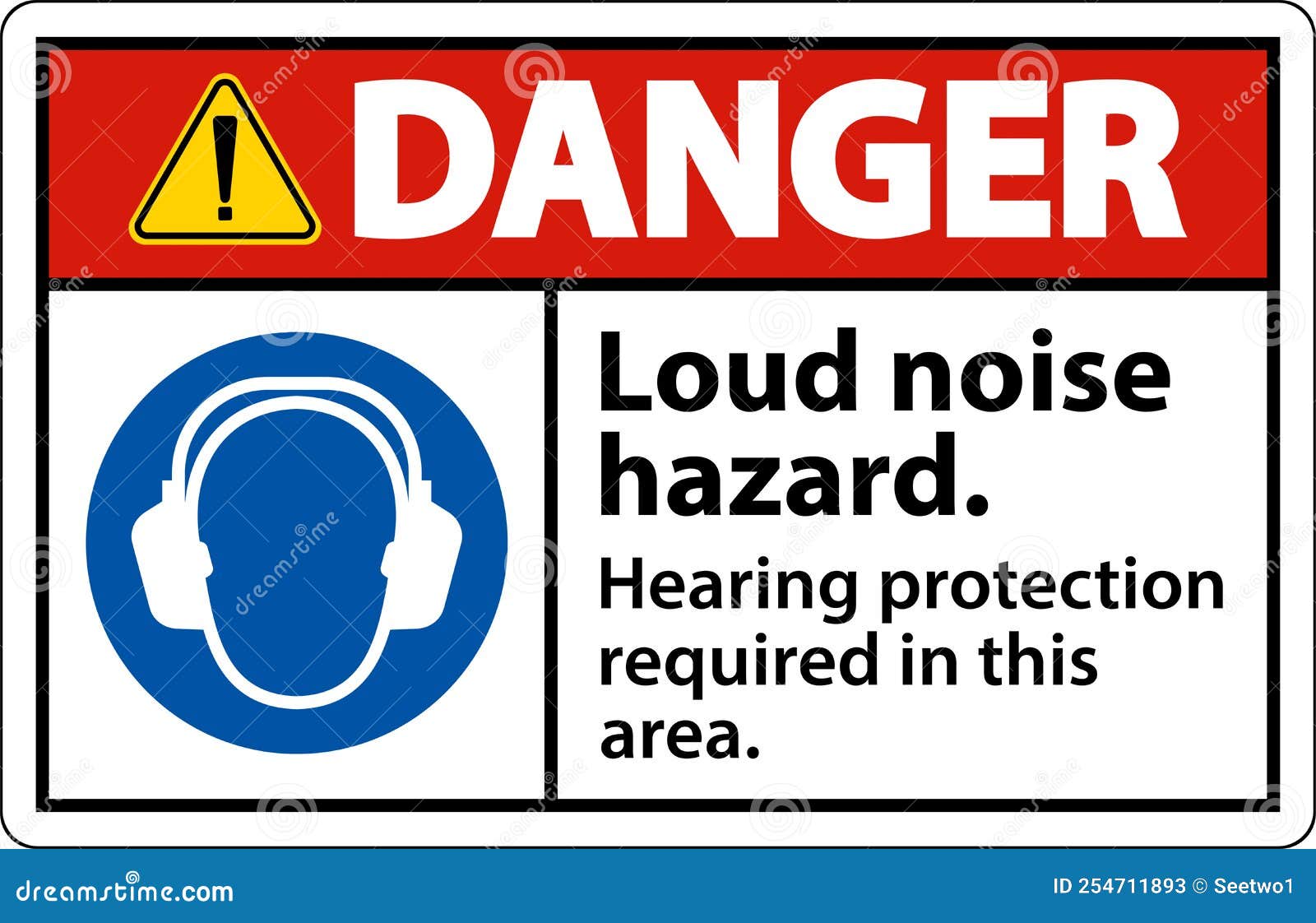 Danger Hearing Protection Required Sign on White Background Stock