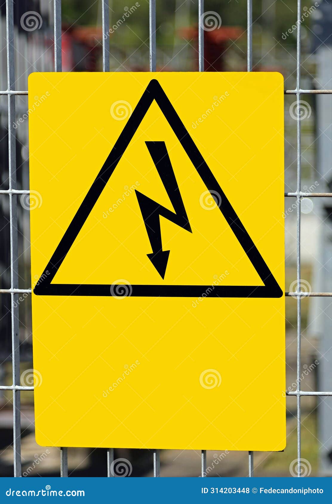 danger high voltage risk of death sign  with lightning bolt in yellow triangle