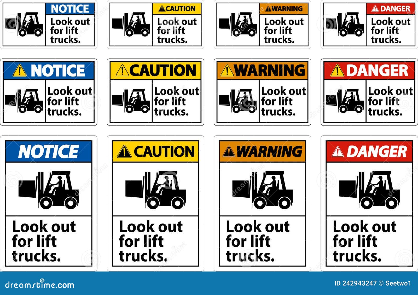 Danger Look Out for Lift Trucks Sign on White Background Stock Vector ...