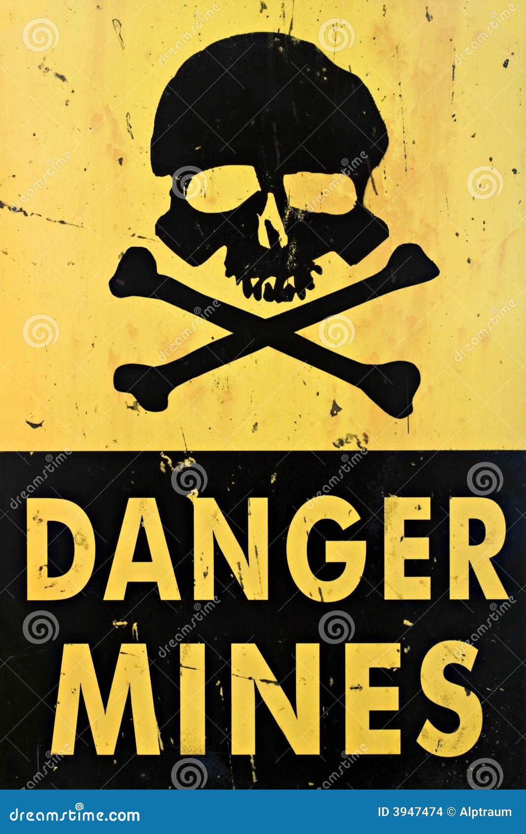 danger mines warning sign closeup