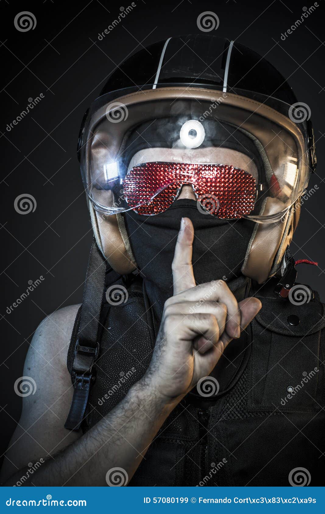 Danger, Murderer with Motorcycle Helmet and Guns Stock Image - Image of