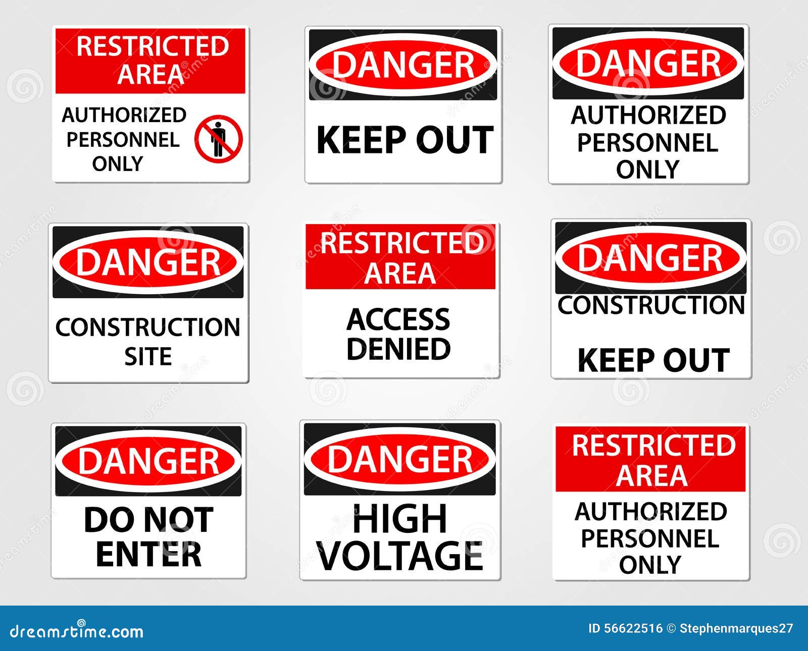 danger and restricted area signs set