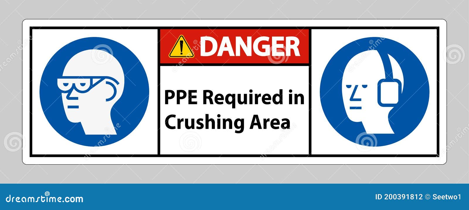 Danger Sign PPE Required in Crushing Area Isolate on White Background