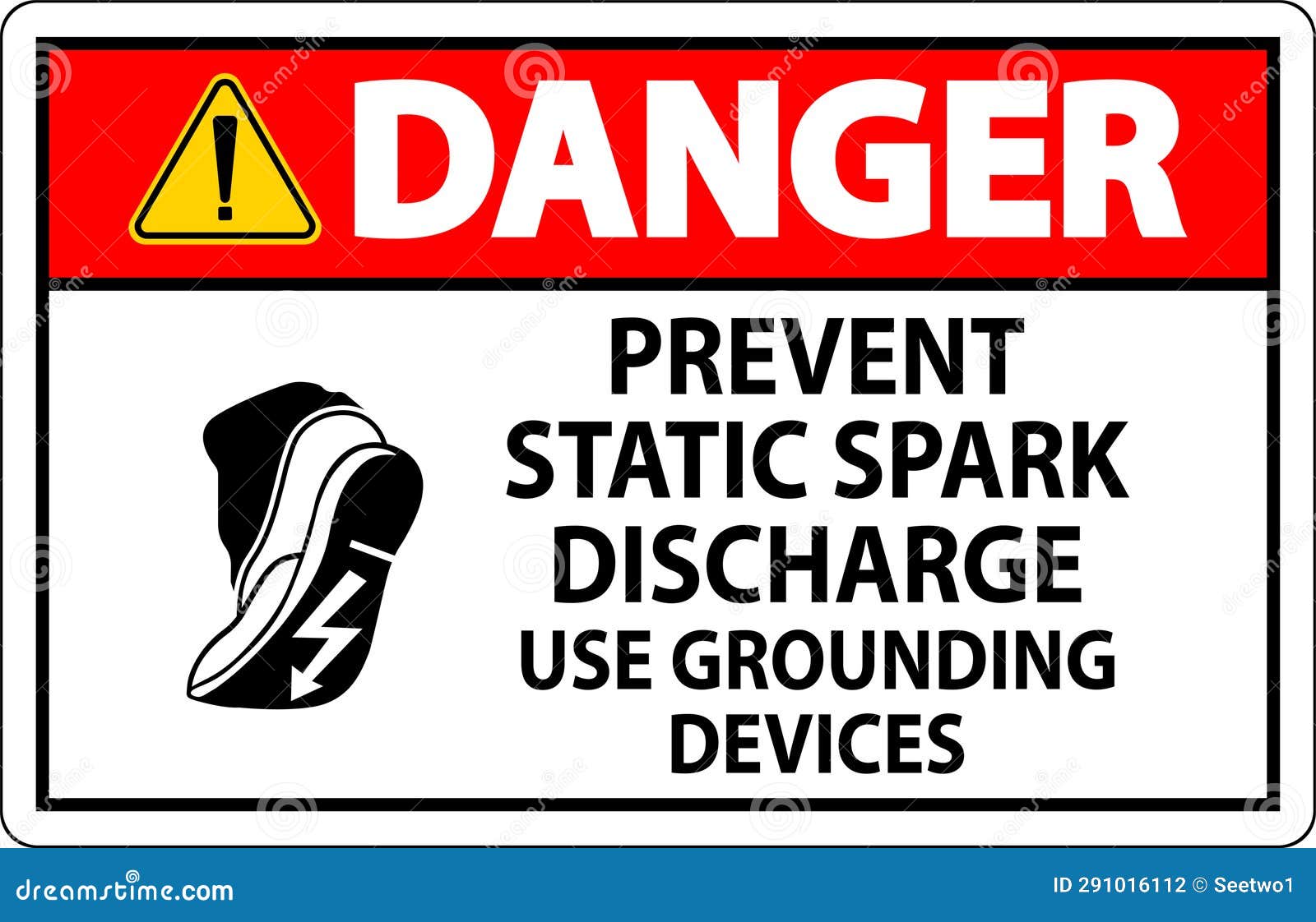 Danger Sign Prevent Static Spark Discharge, Use Grounding Devices Stock