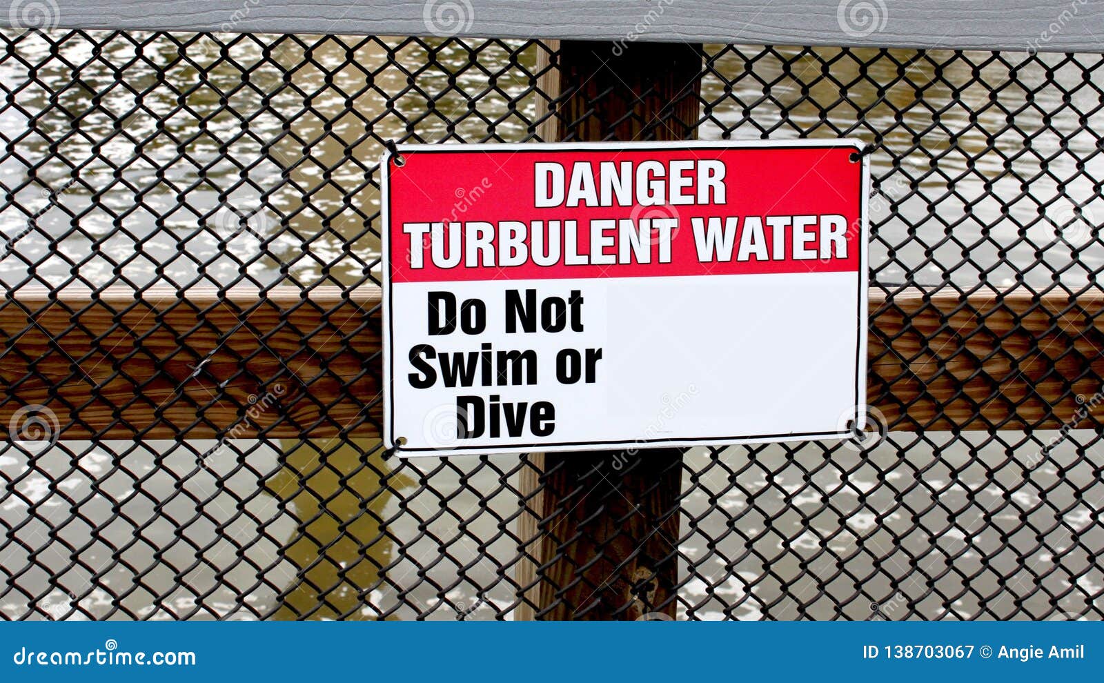 danger turbulent water do not swin or dive sign