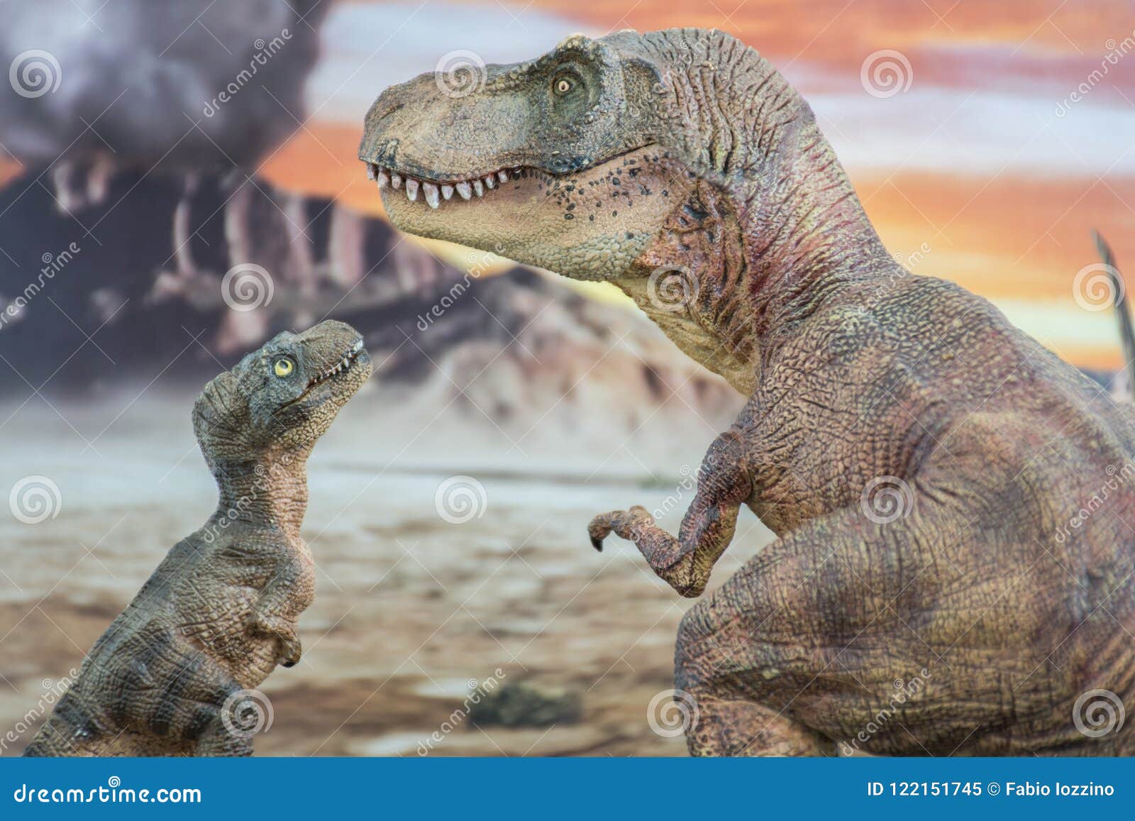 Tyrannosaurus Rex With Baby T Rex With Cretaceous Land In The Background Stock Image Image Of Escape Creature