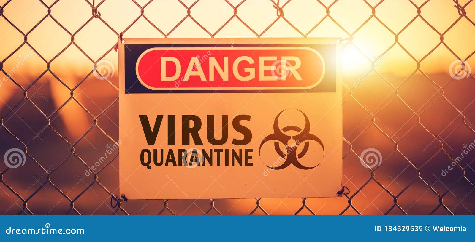 danger zone. virus quarantine area warning sign on a fance