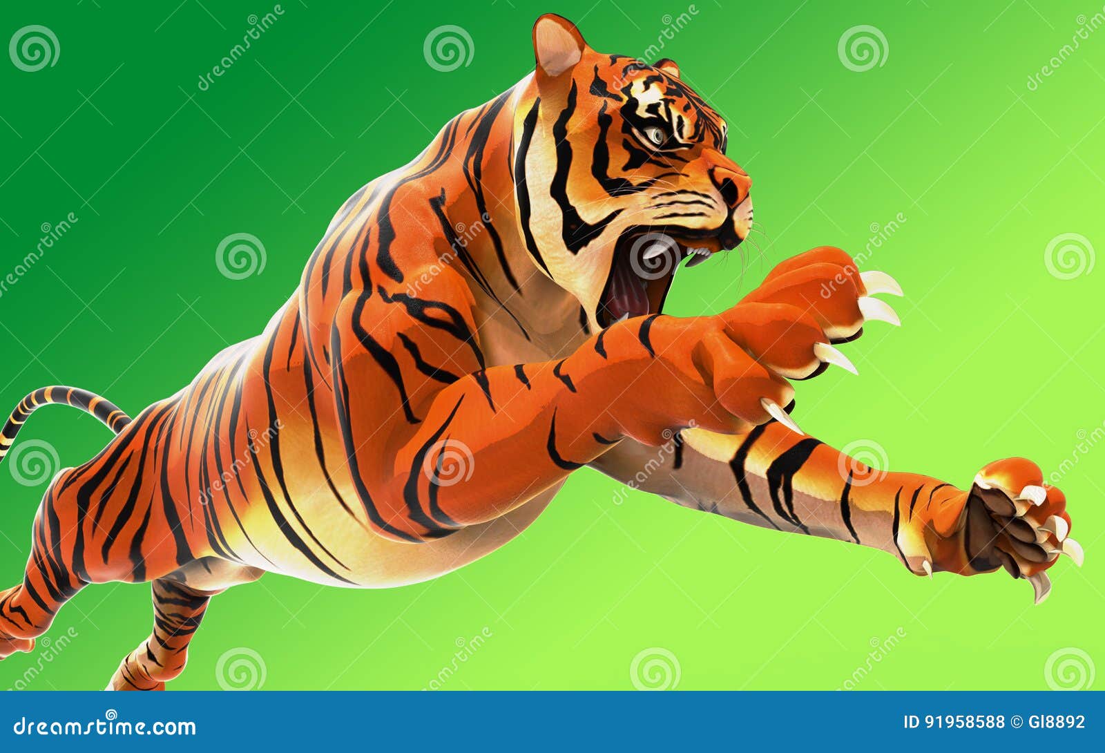 Dangerous Bengal Tiger Roaring and Jumping Isolated Stock ...