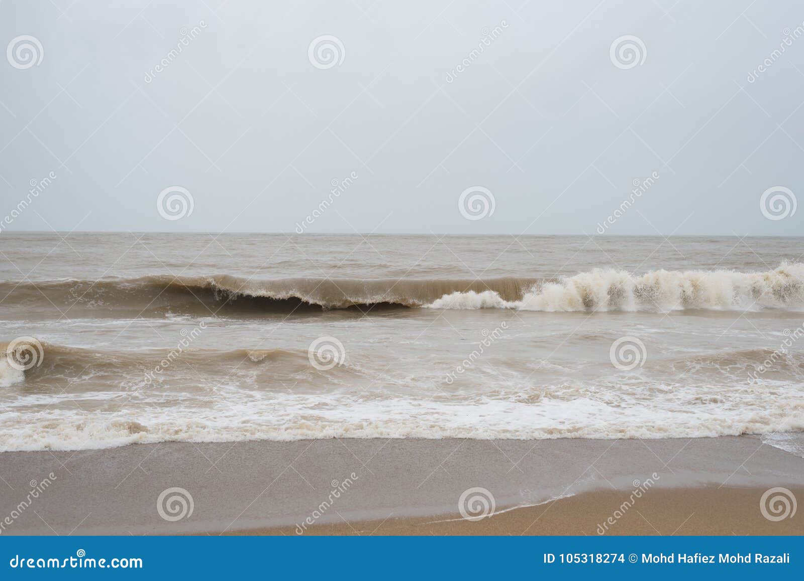 dangerous and big waves at pantai cinta berahi beach in kota bharu, kelantan, malaysia