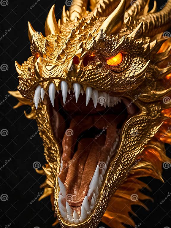 The Dangerous Dragon Opened Its Jaws. Golden Dragon with Teeth and Open ...
