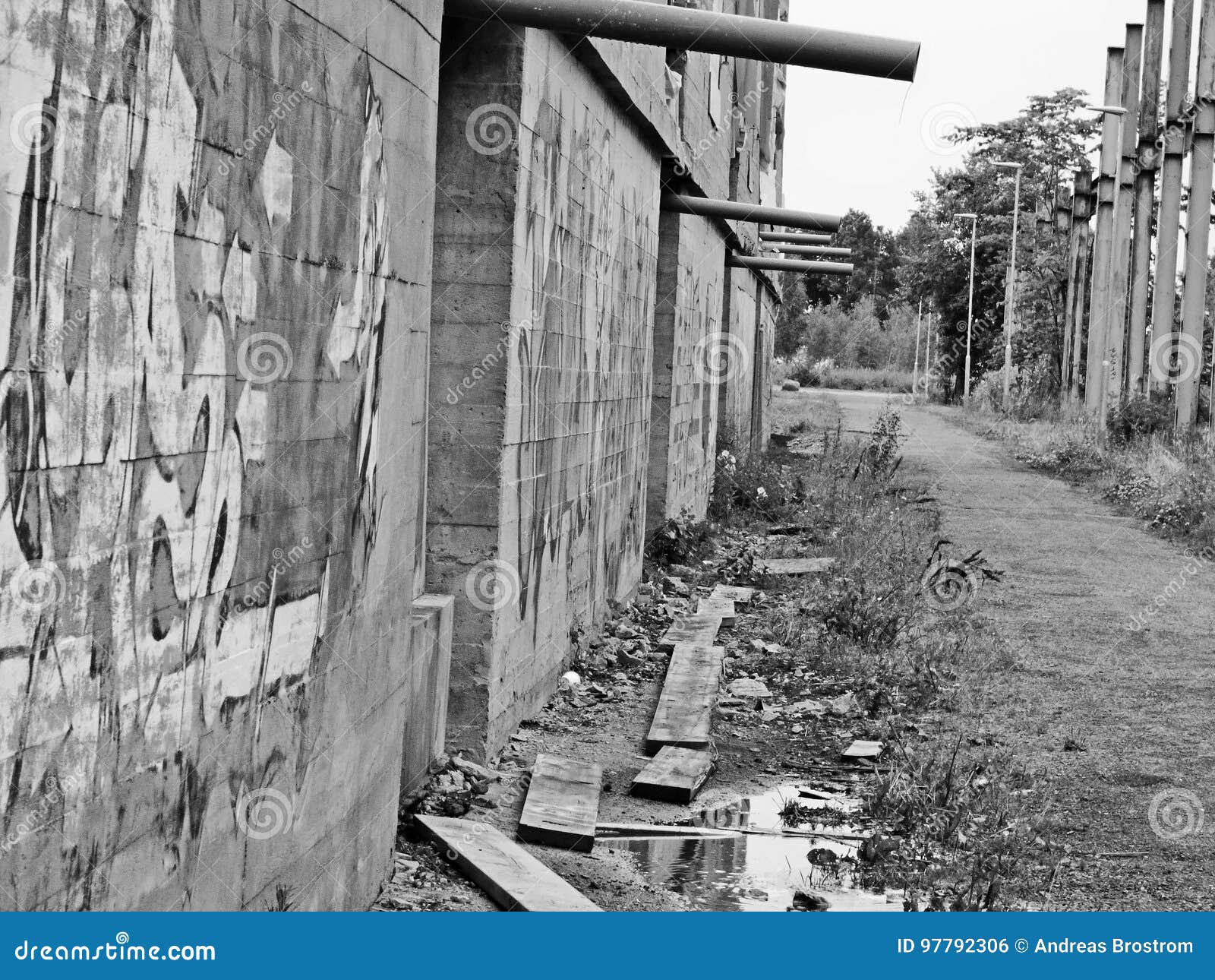 Dangerous Street with Graffiti Paintings. Stock Photo Image of