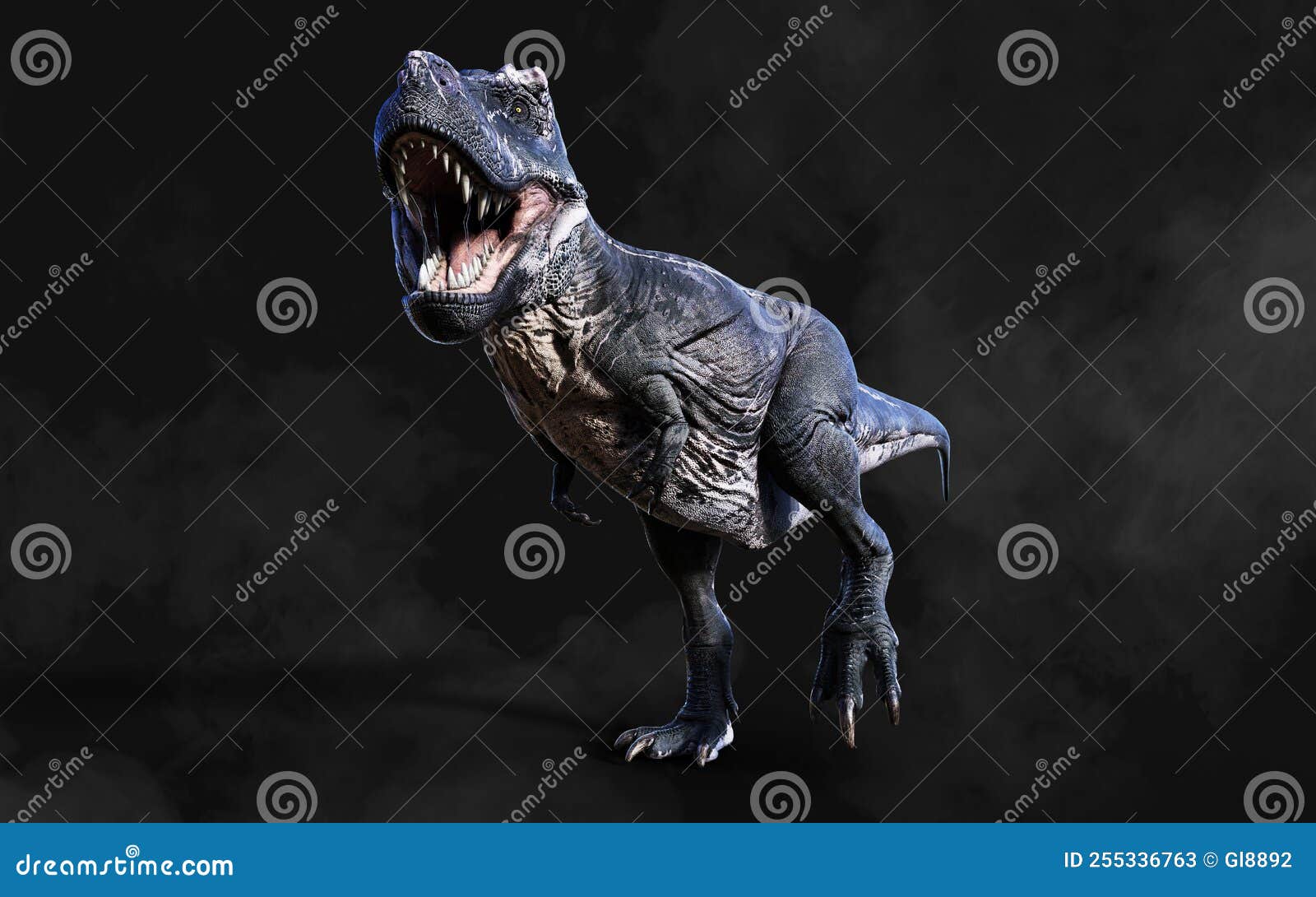 Tyrannosaurus rex dinosaur on gray background Stock Photo - Alamy