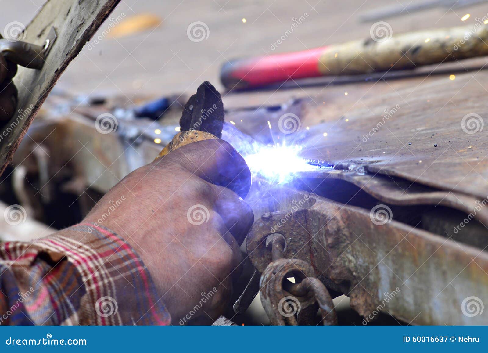 Dangerous Welding without Protective Work Wear Stock Image Image of