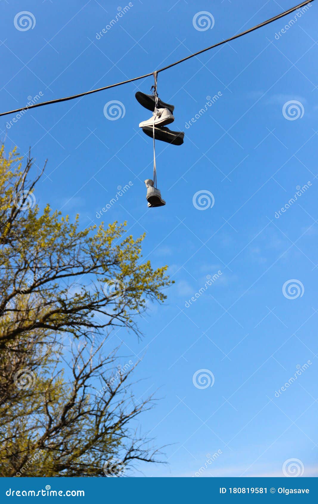 Dangling Shoes on Telephone Wire Stock Image Image of laces, boot