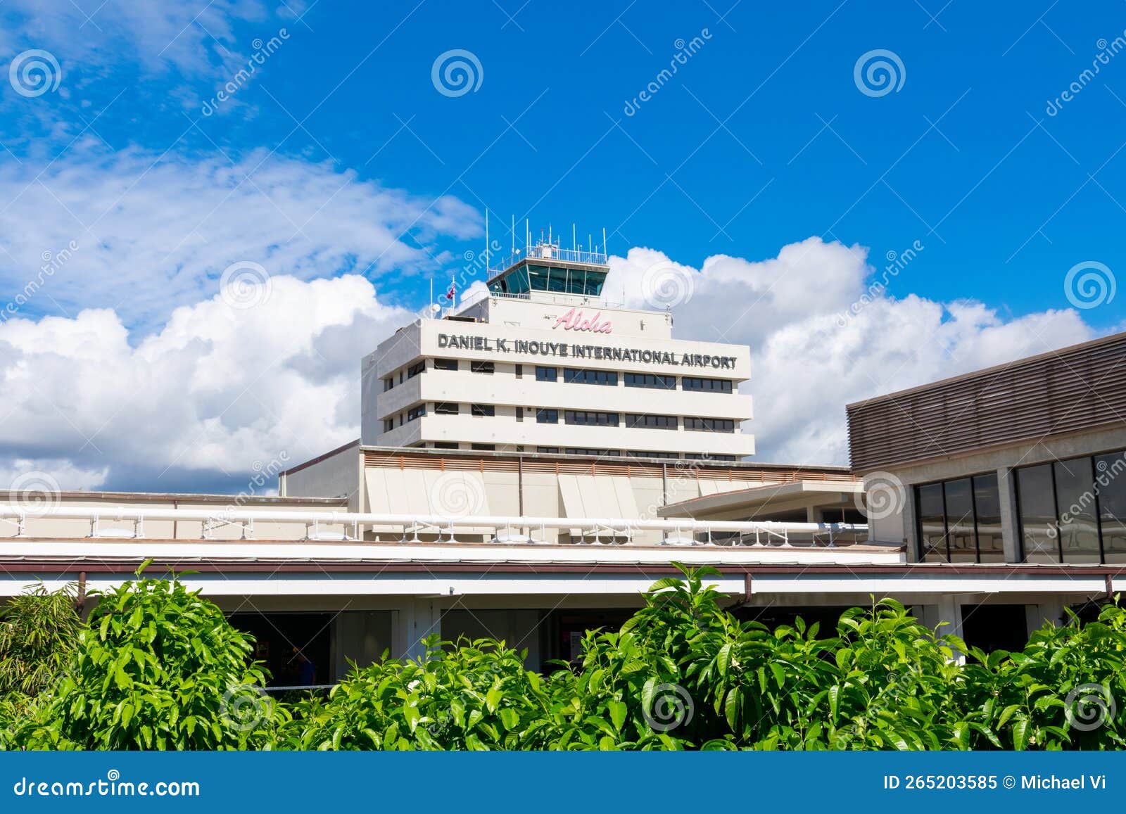 Daniel K. Inouye International Airport Sign on Building Tower Facade of