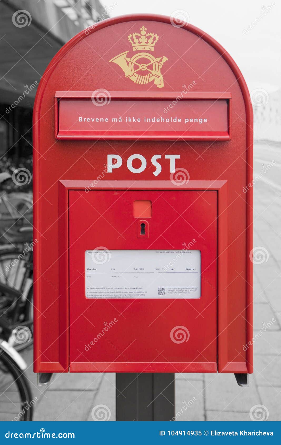 Danish Mail Box with Inscriptions about Work on a Black and White
