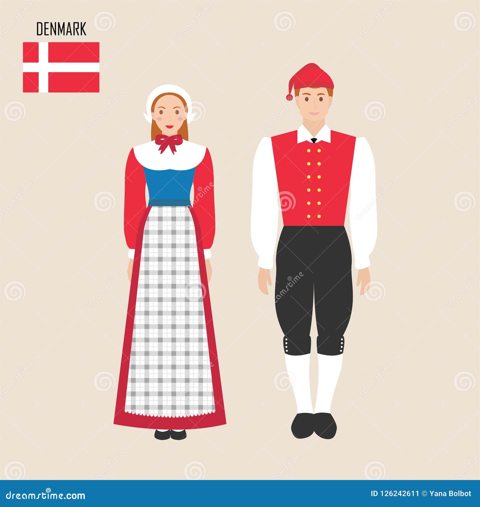 Danish Man and Woman in Traditional Costumes Stock Vector ...