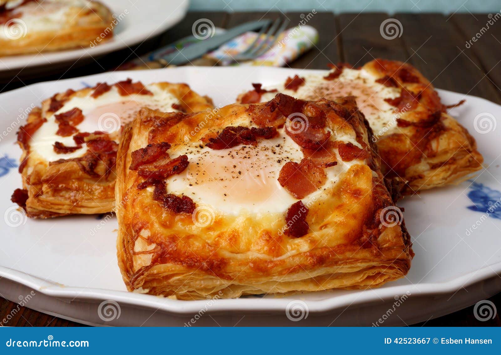Danish Pastries, Breakfast with Egg, Bacon, Cheese and Puff Pastries