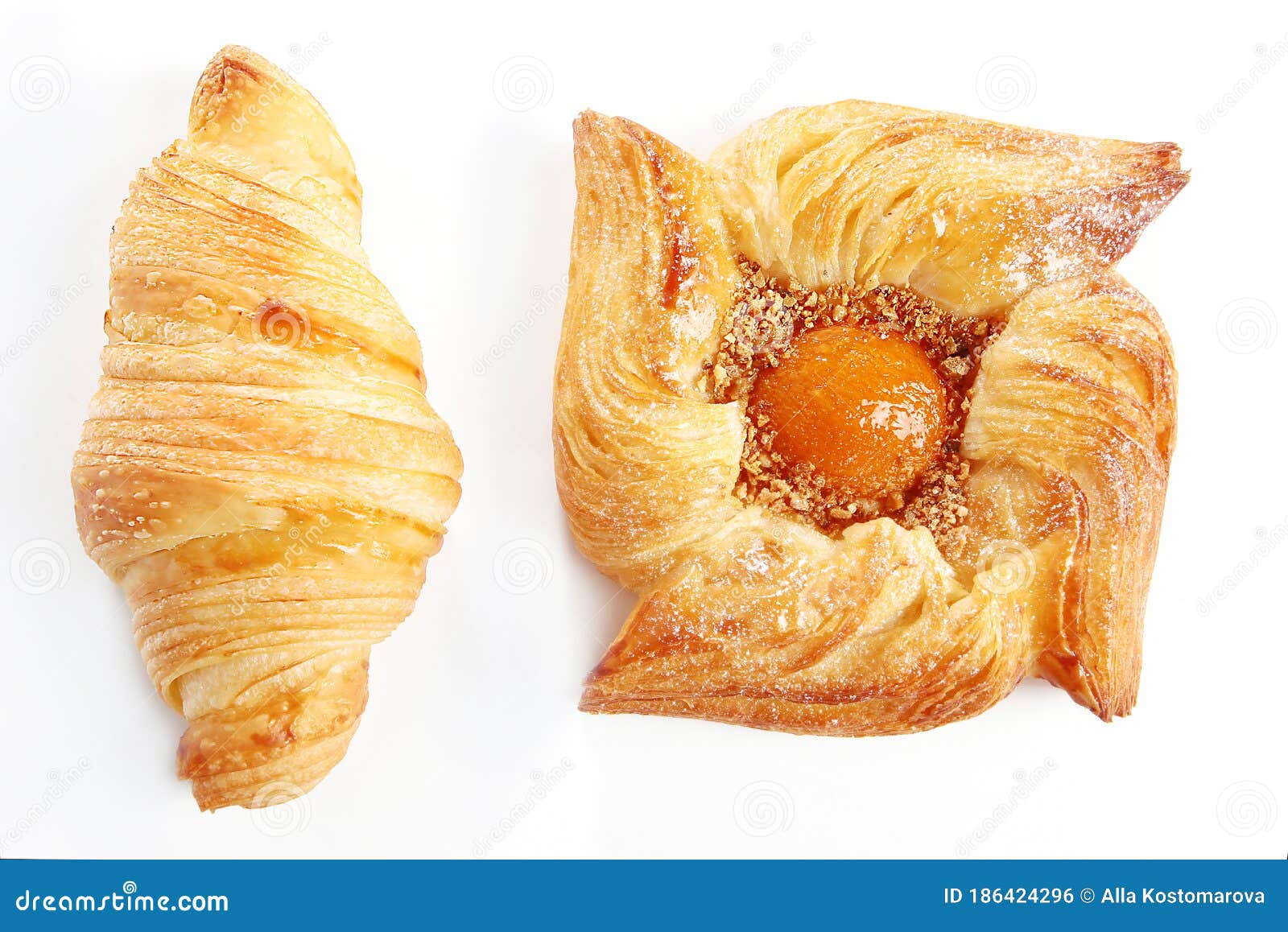 Danish Puff with Apricot Jam and Croissant on a White Background. an  Isolated Object. Copy of the Space. Top View Stock Photo - Image of  apricot, kitchen: 186424296