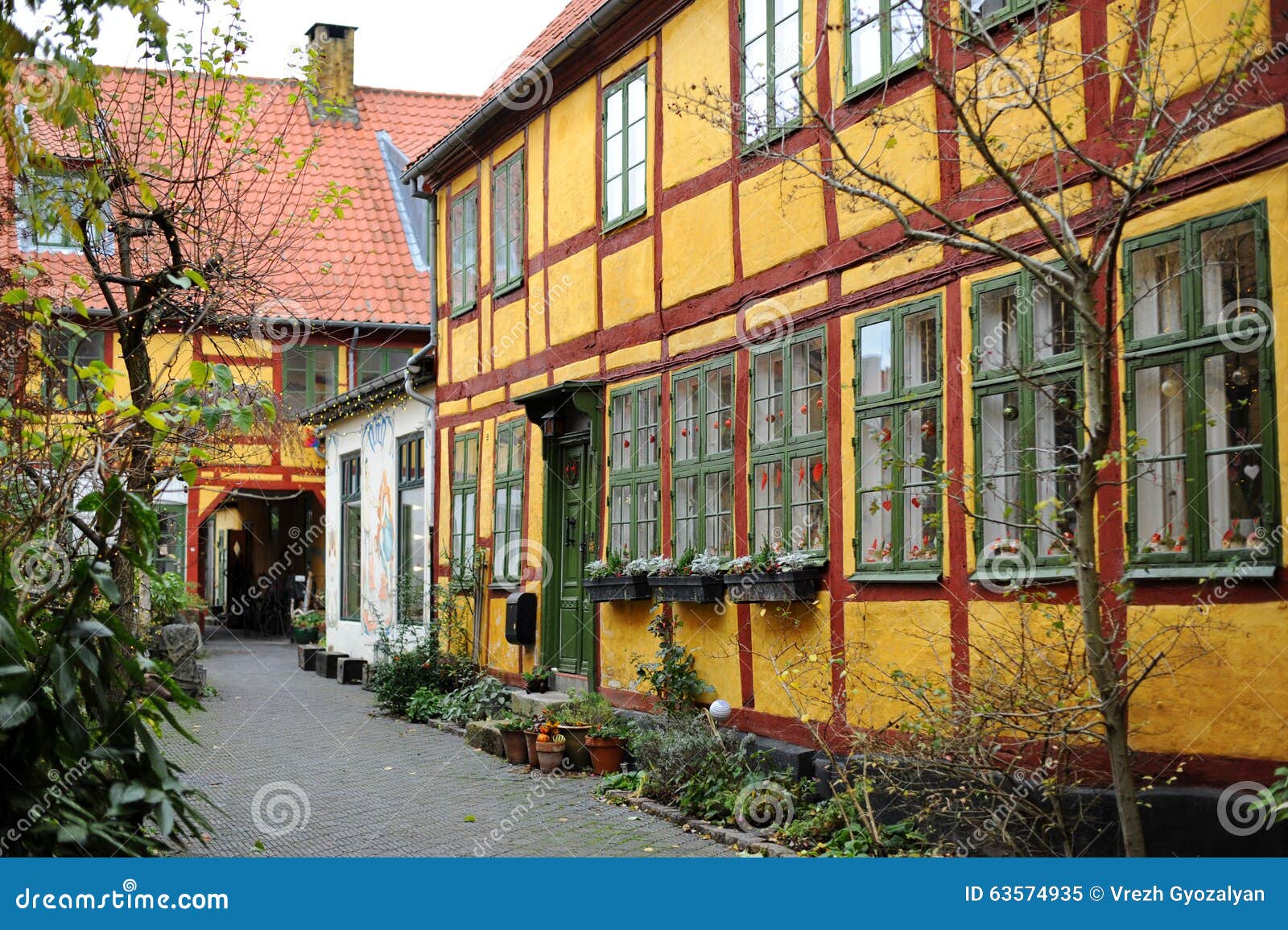 Danish Yellow Homes,Helsingor Stock Image Image of narrow, european