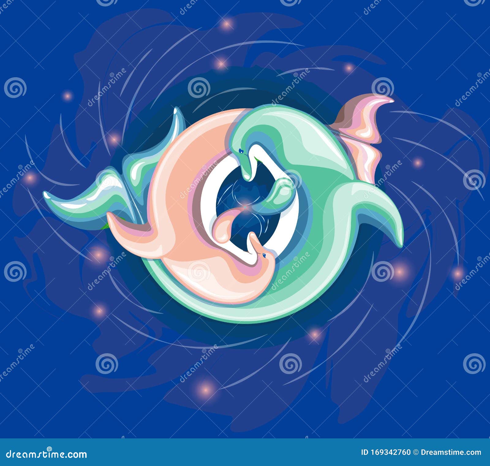 Danza De Agua De Dos Delfines Enamorados Ilustracion Del Vector Ilustracion De Fulgor Ondas