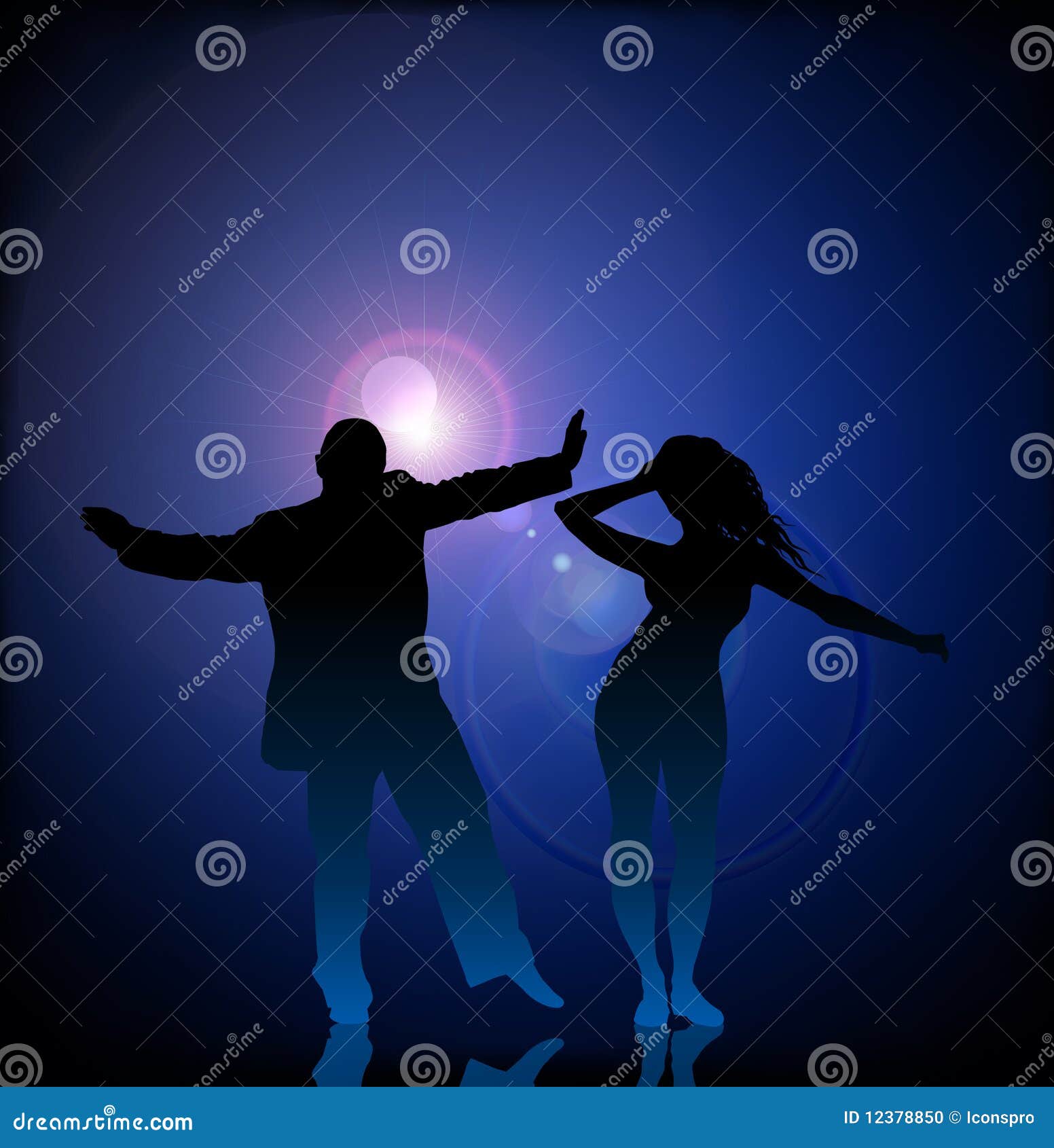 Dança do homem e da mulher no alargamento da lente do vetor. Ilustração original do vetor: Dança do homem e da mulher na lente flareAI8 do vetor compatível