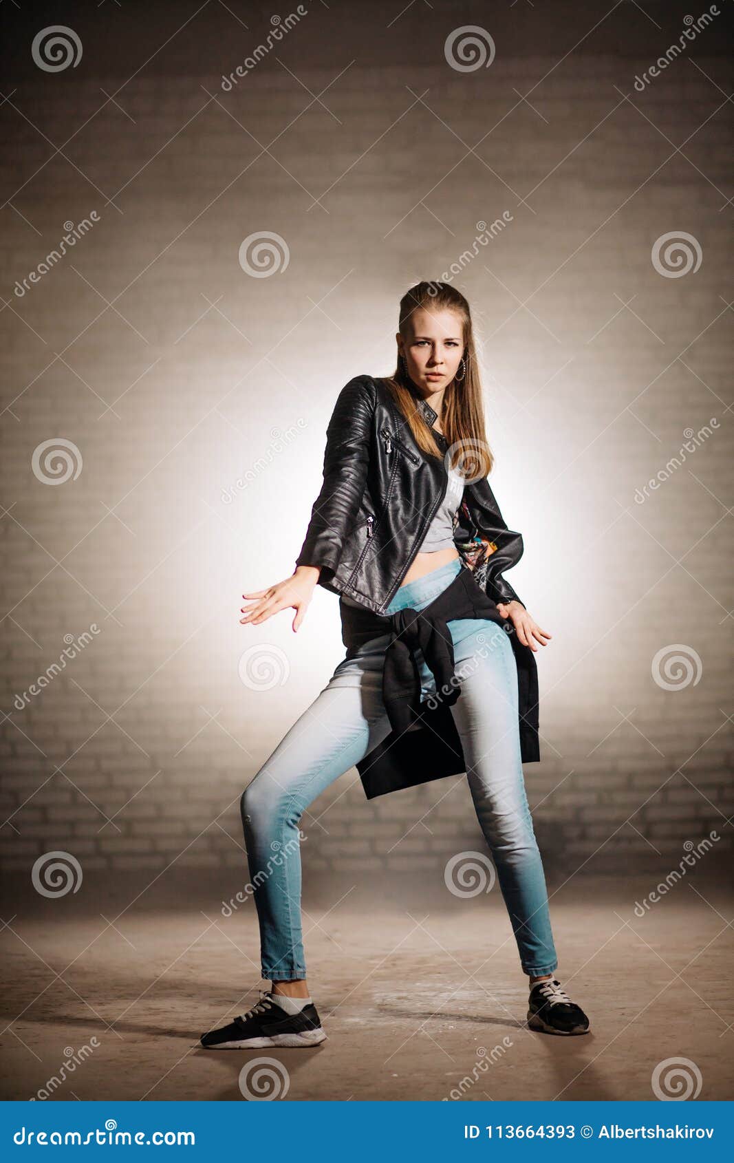 Daring Girl in Black Jacket Looking at Camera Stock Image - Image of ...