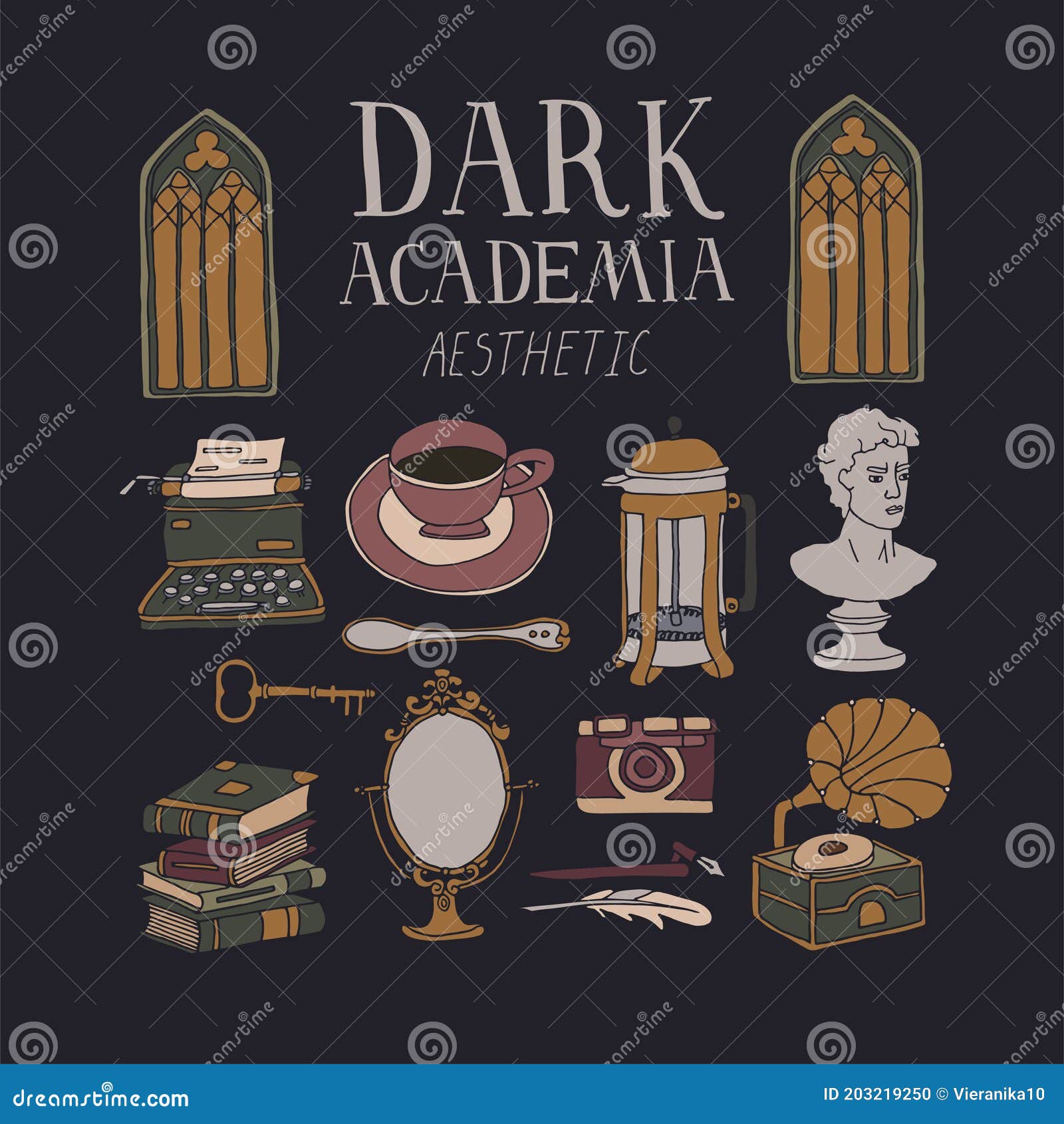 Dark Academia Aesthetic Concept Stock Vector - Illustration of camera,  french: 203219250