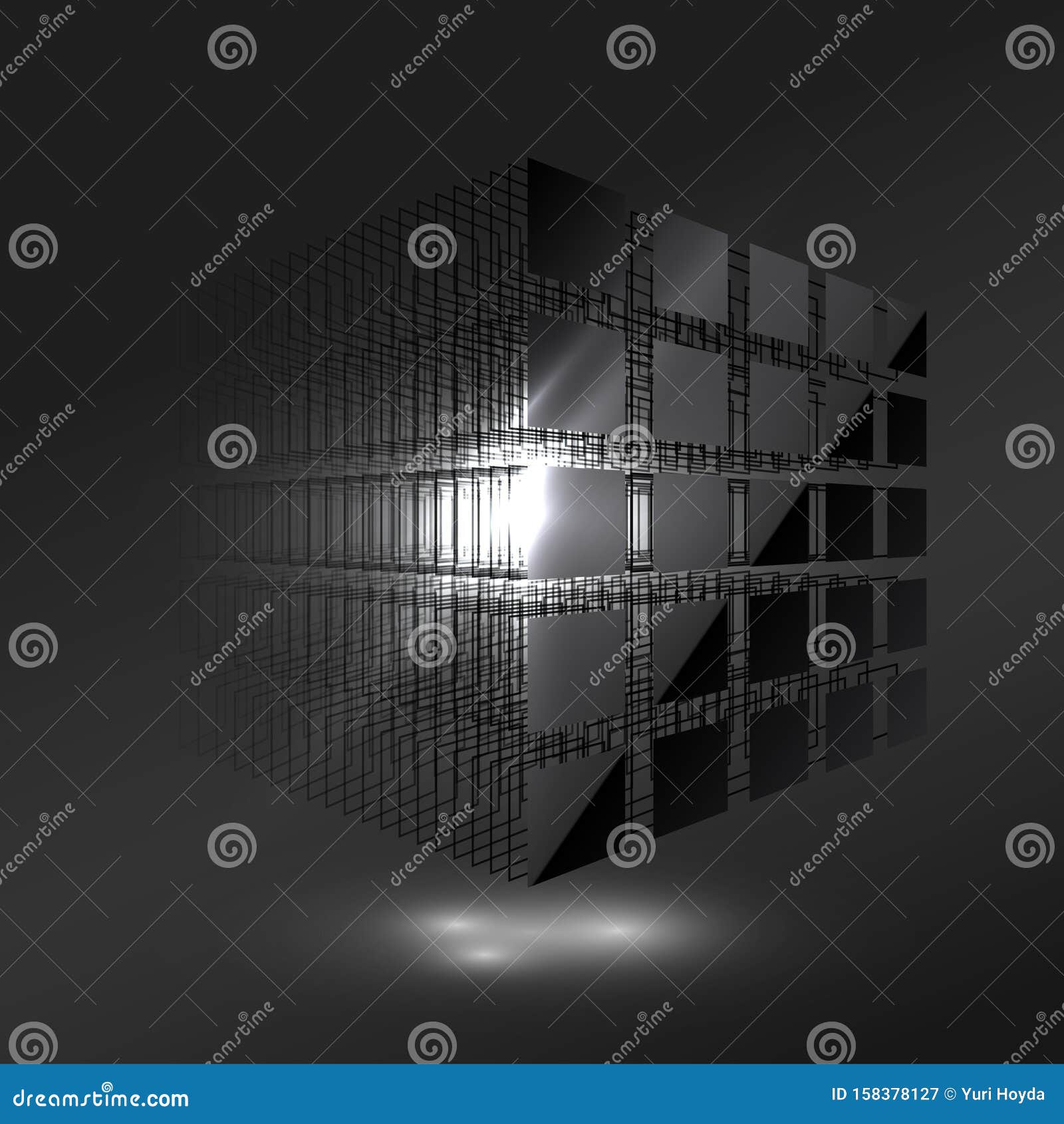 dark black cube from small pieces. block chain concept. big data. computer data storage. technology background.