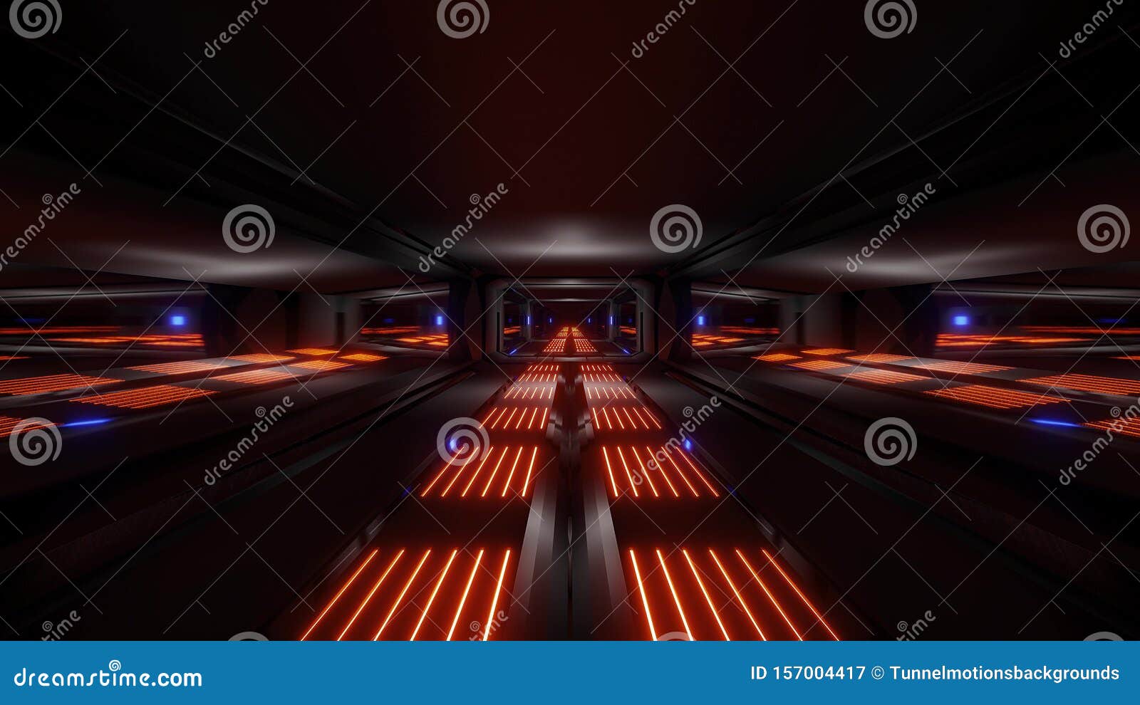 dark black space scifi tunnel with oraange blue glowing lights 3d  wallpaper background
