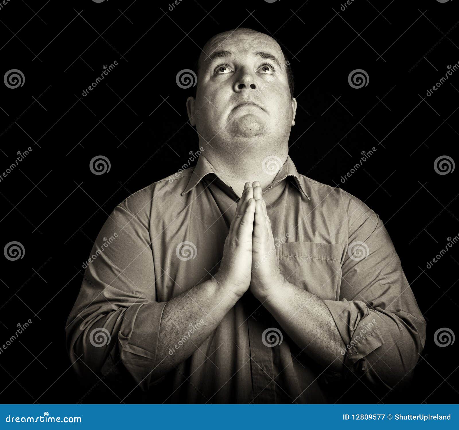 Dark Black and White Overweight Male Praying Stock Image Image of