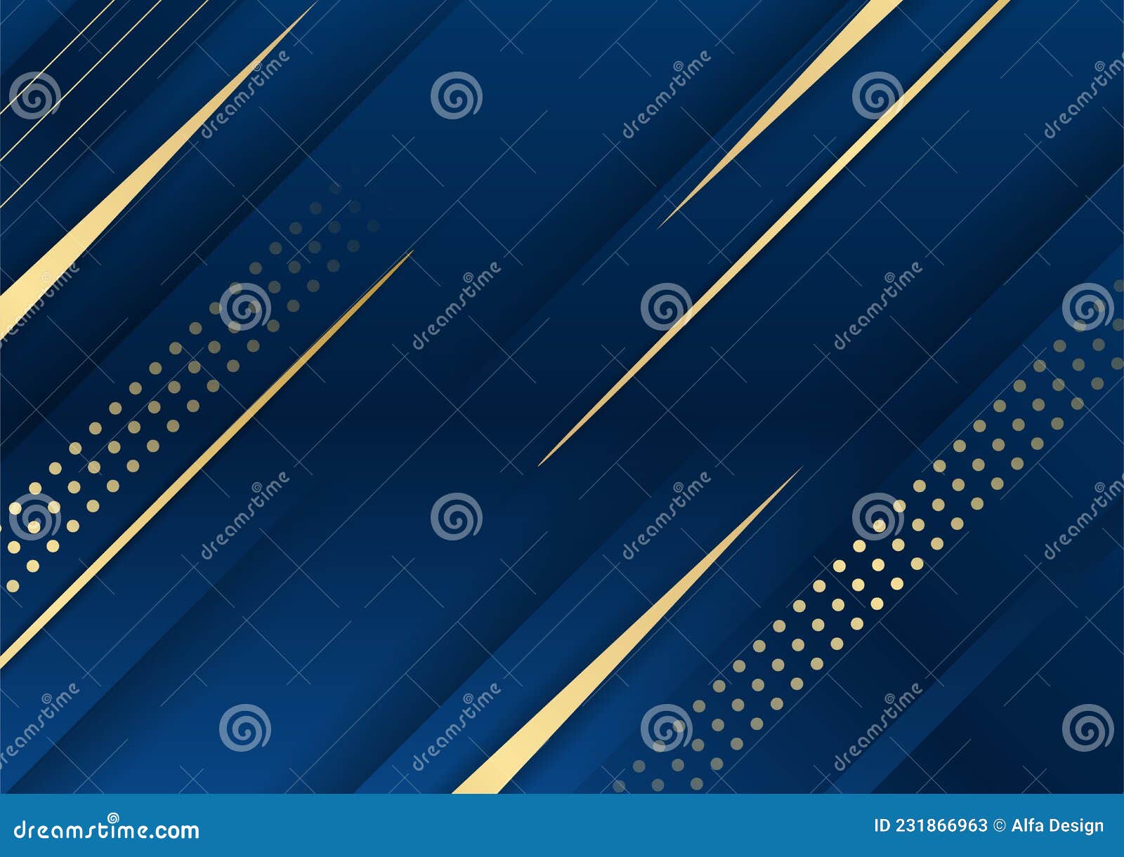 Dark Blue Background with Gold Shiny Line Elements for Presentation
