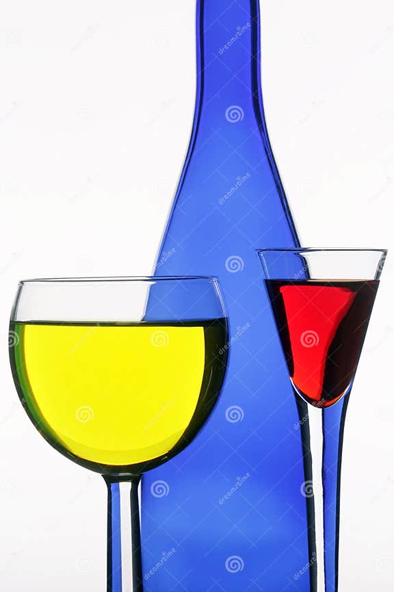 Dark Blue Bottle and Two Wineglasses Stock Photo Image of spectrum