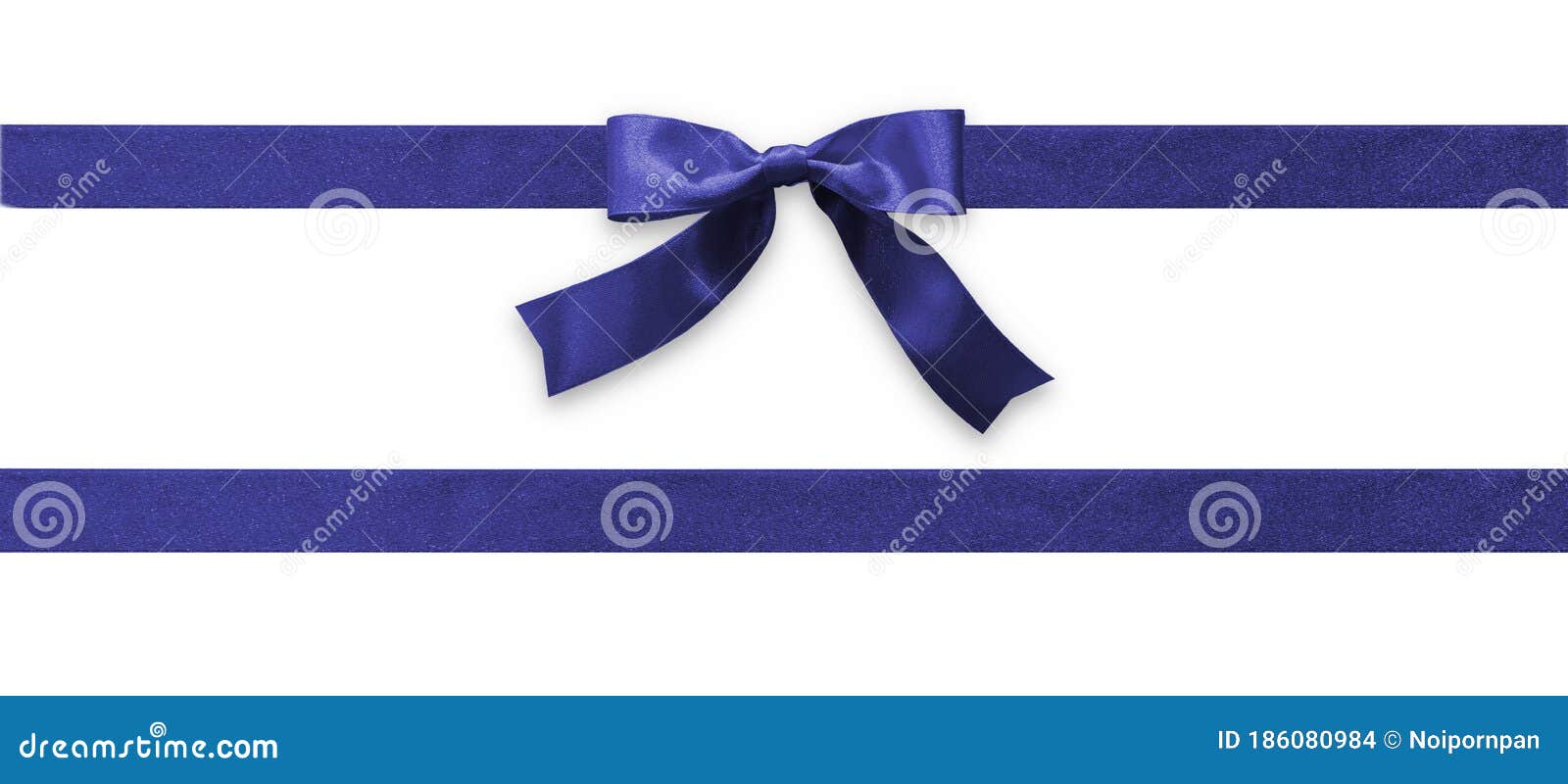 Dark Blue Bow Ribbon Band Satin Navy Stripe Fabric Isolated on