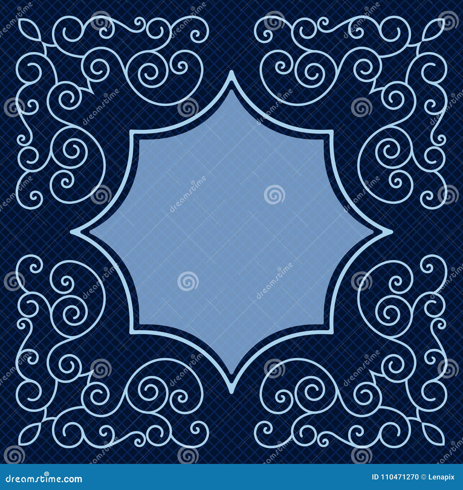 Dark Blue Card with Swirls Ornament. Stock Vector Illustration of
