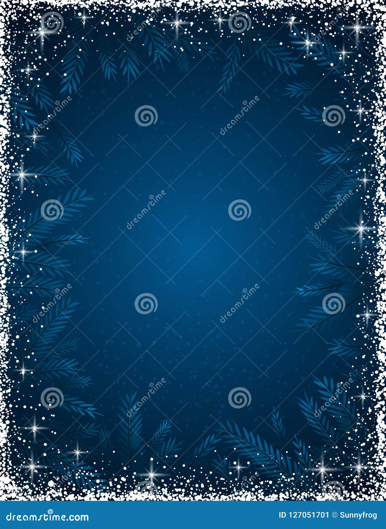 dark blue christmas background with white frame of snow, vecto