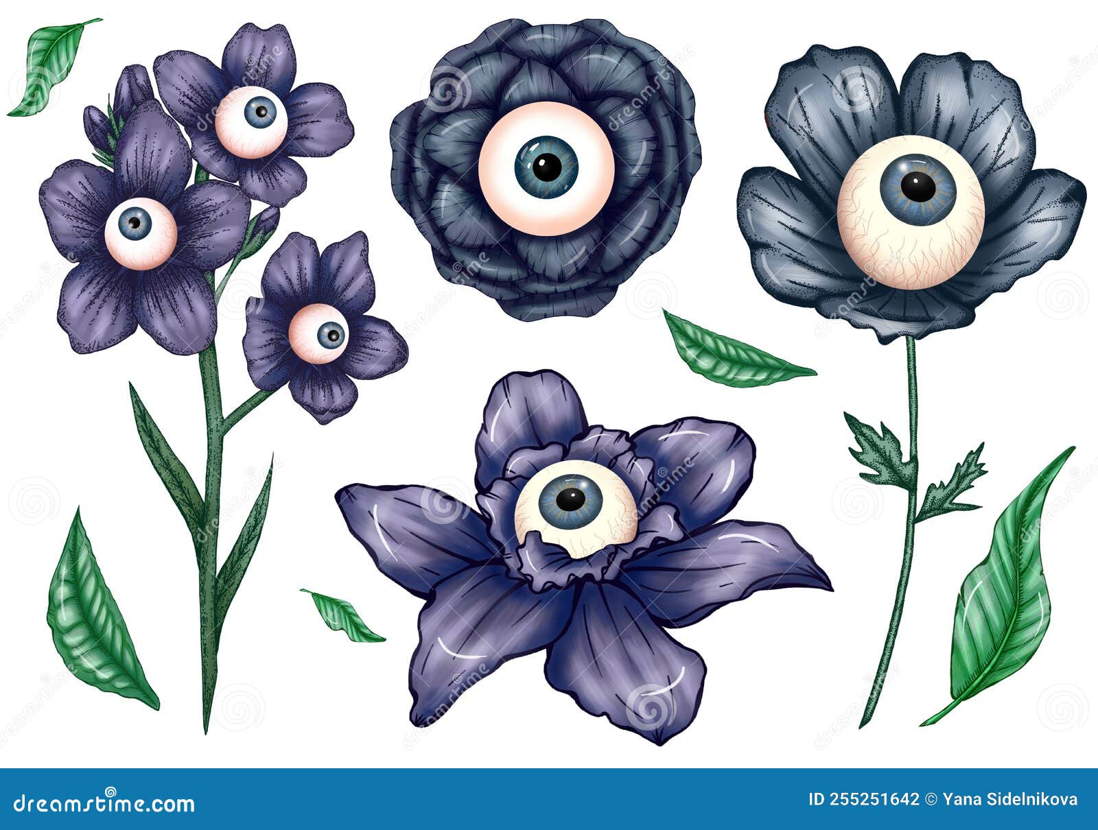 dark blue creepy halloween flowers with eyeballs, halloween  s, scary botanica