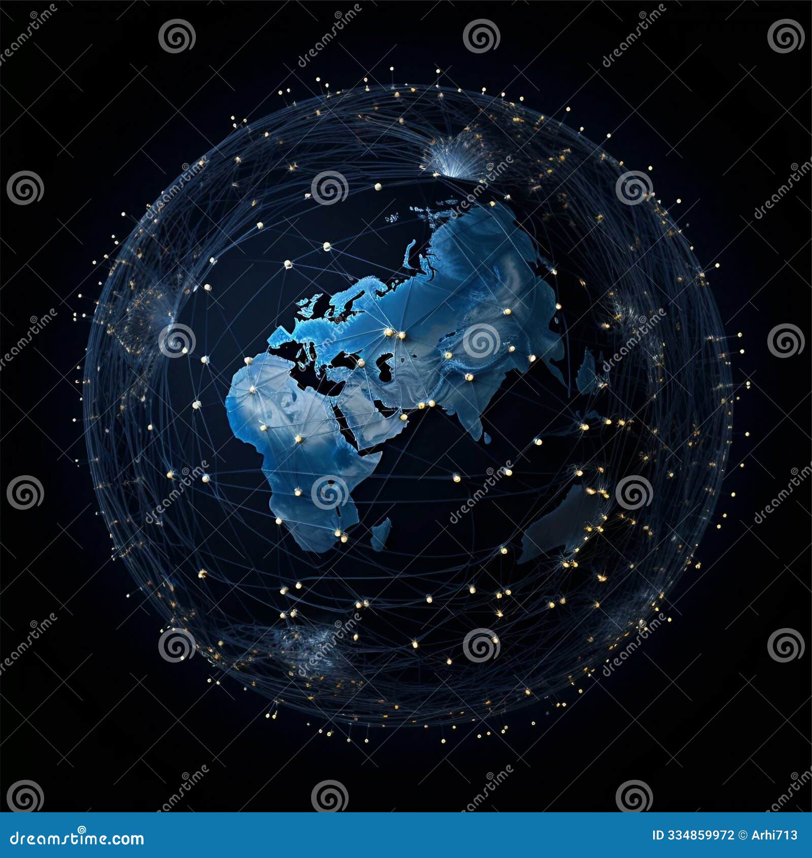 a dark blue globe with a glowing network of lines and nodes