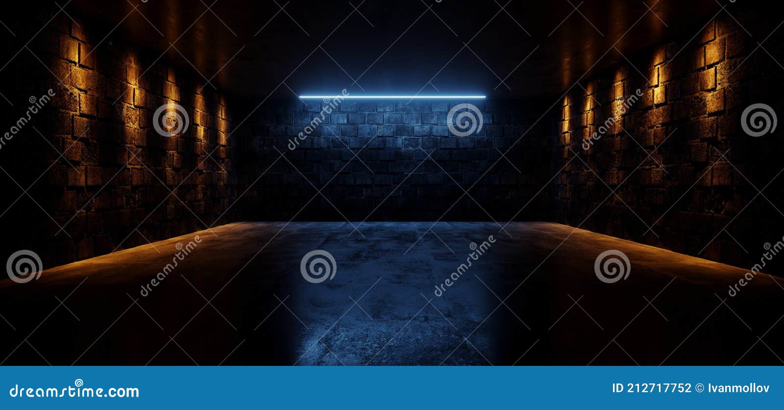 Dark Blue Glowing Neon Lights Warm Spotlights on Rough Grunge Stone ...