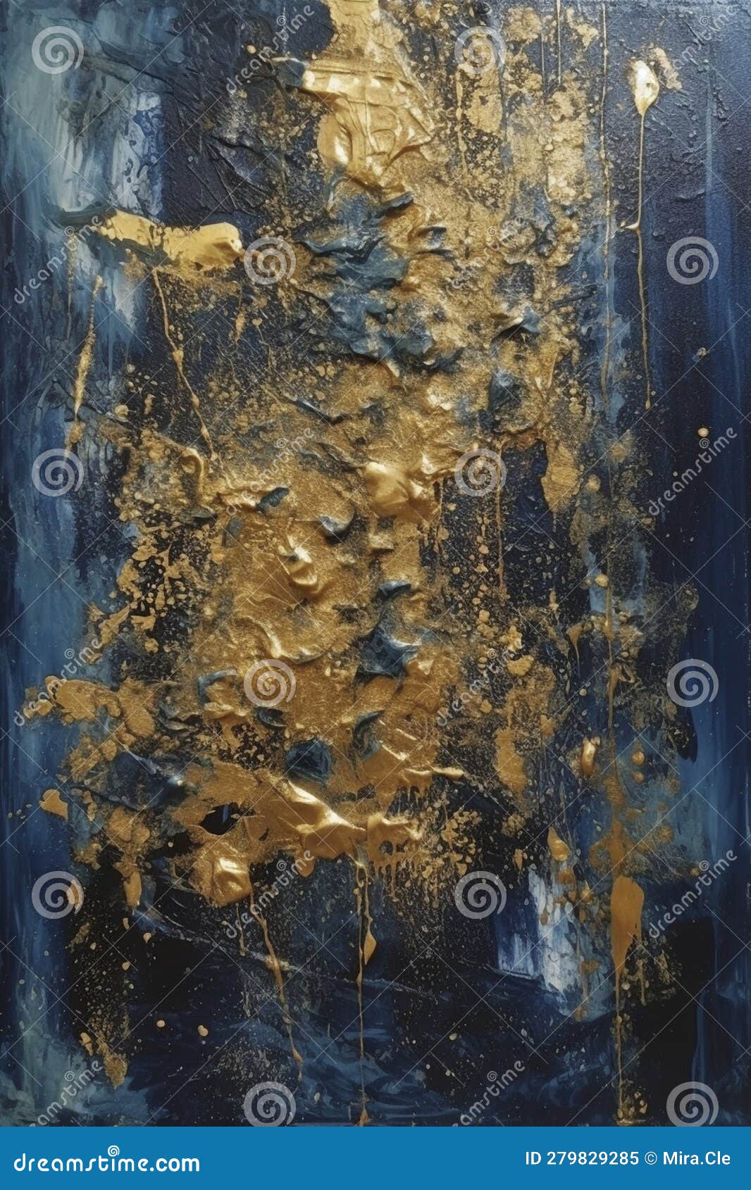 Dark Blue and Gold Painting Texture, Created with Generative AI Stock