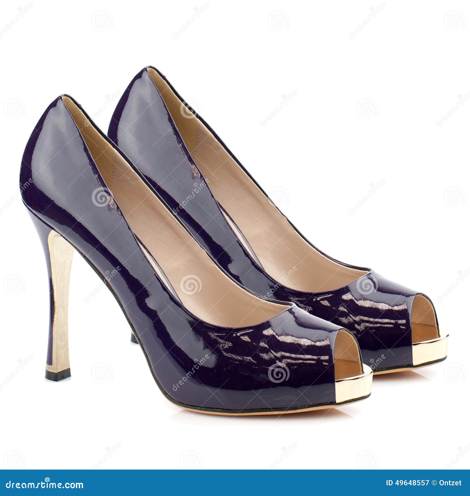 Dark Blue High Heel Shoes Isolated on White Background. Stock Image