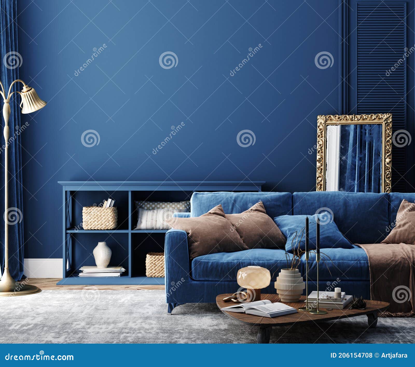 Dark Blue Home Interior Background, Modern Style Stock Illustration