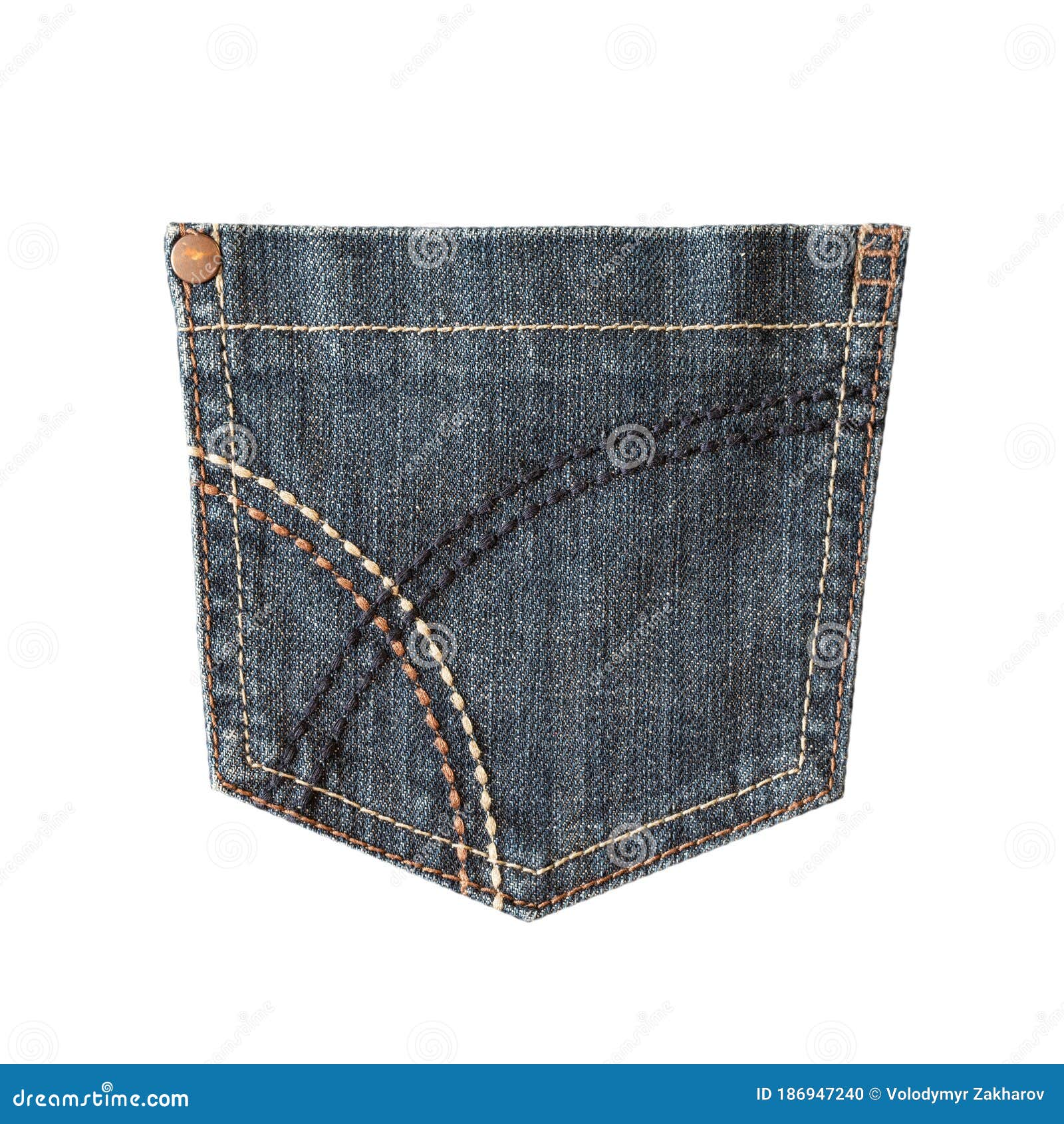 Dark Blue Jeans Back Pocket Isolated on White Background. Closeup of ...