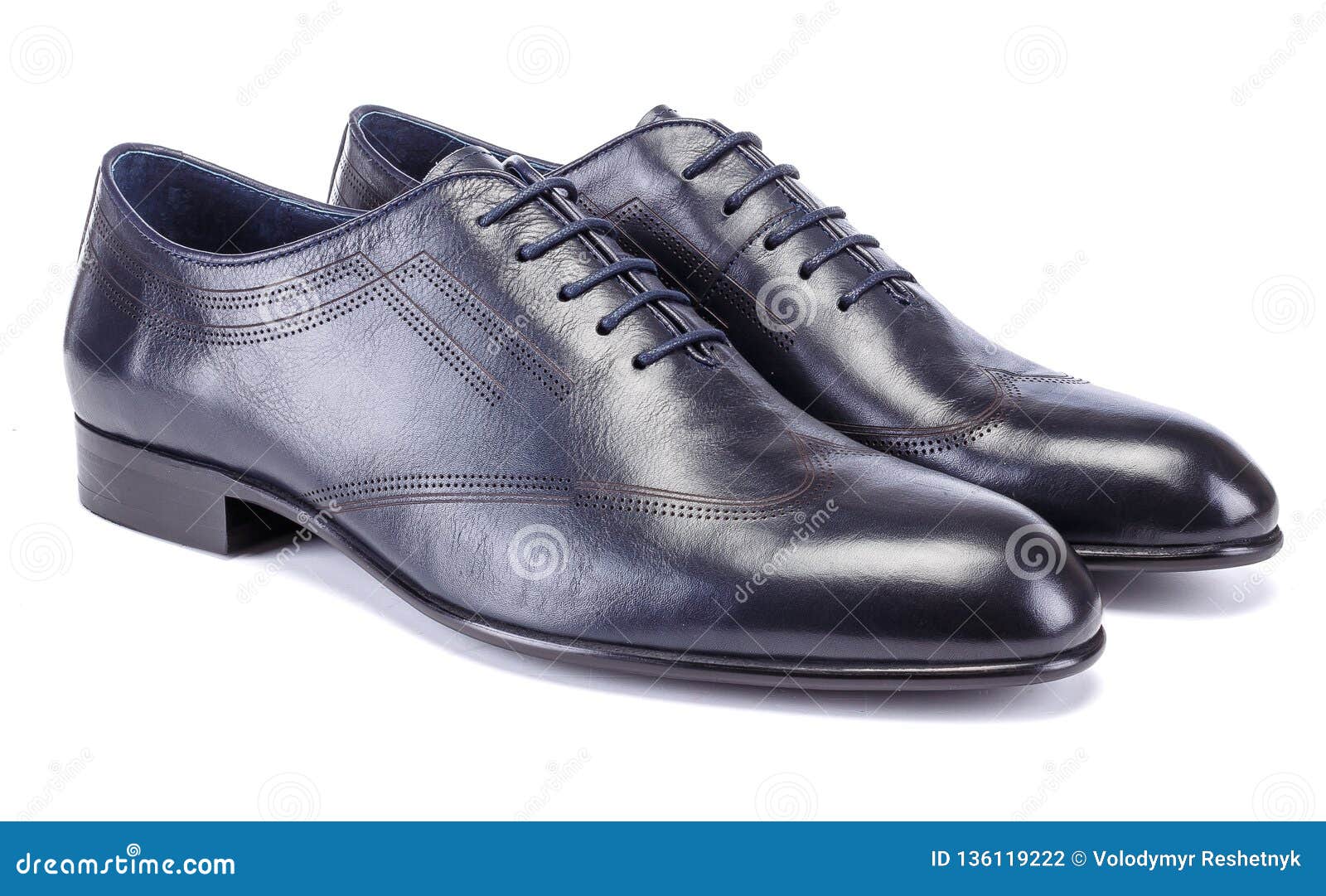Dark Blue Leather Men`s Oxfords Shoes on White Stock Photo - Image of ...