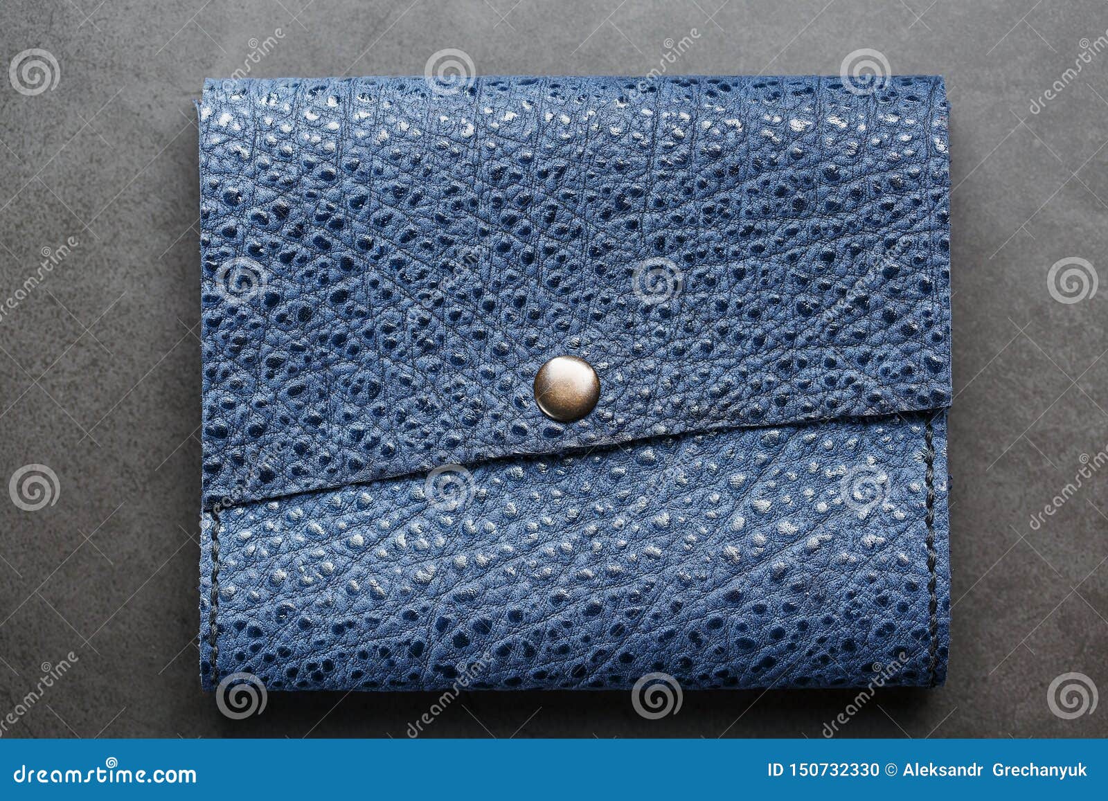 Dark Blue Leather Wallet on a Dark Background Top View. Close-up, Purse ...