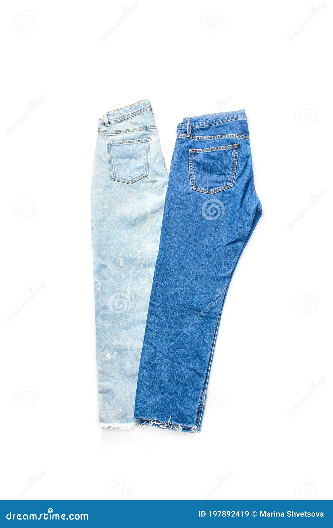Dark Blue and Light Blue Jeans on a White Background. Isolated Objects